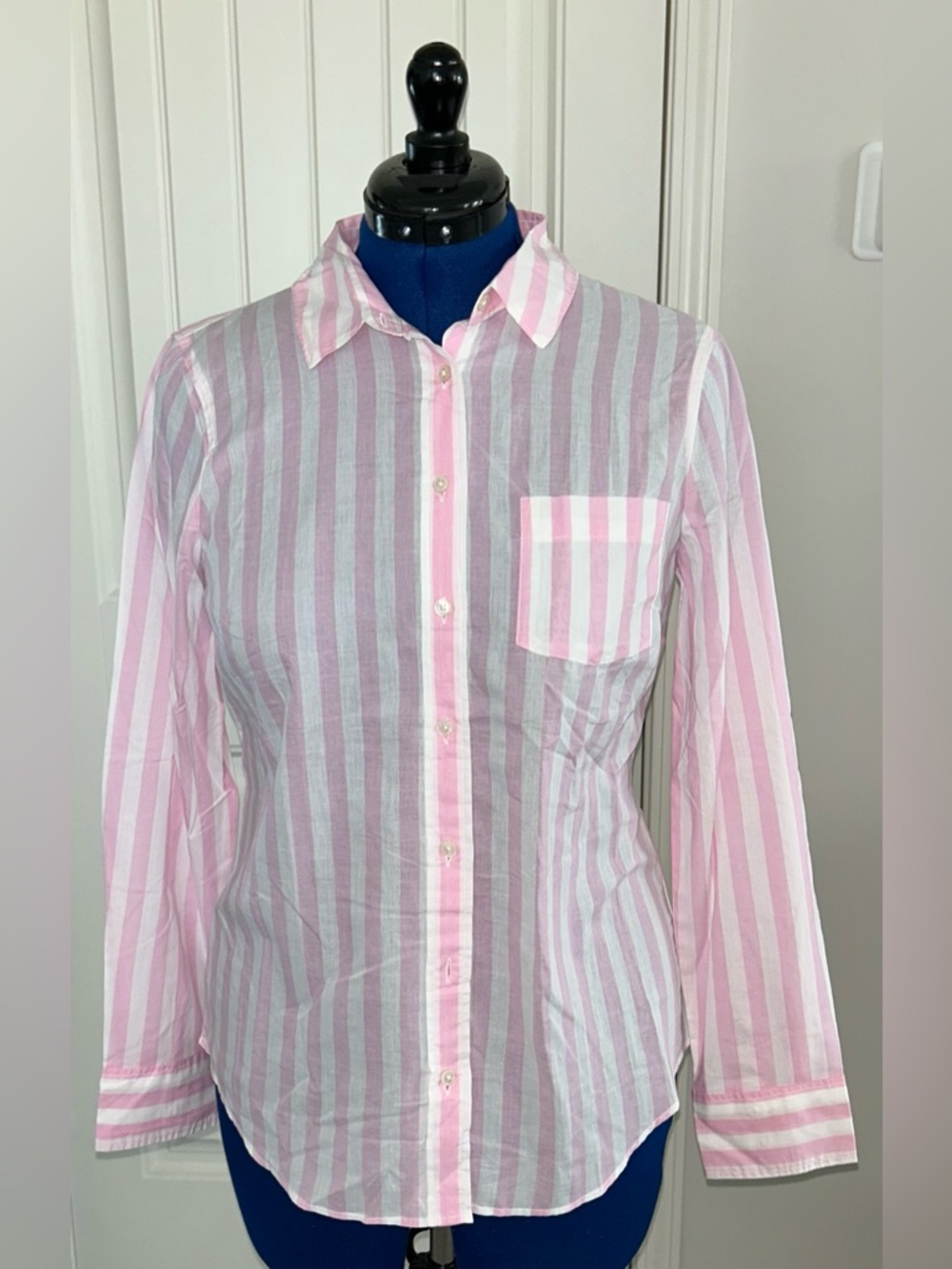 J. Crew Pink and White Striped Button-Up Shirt